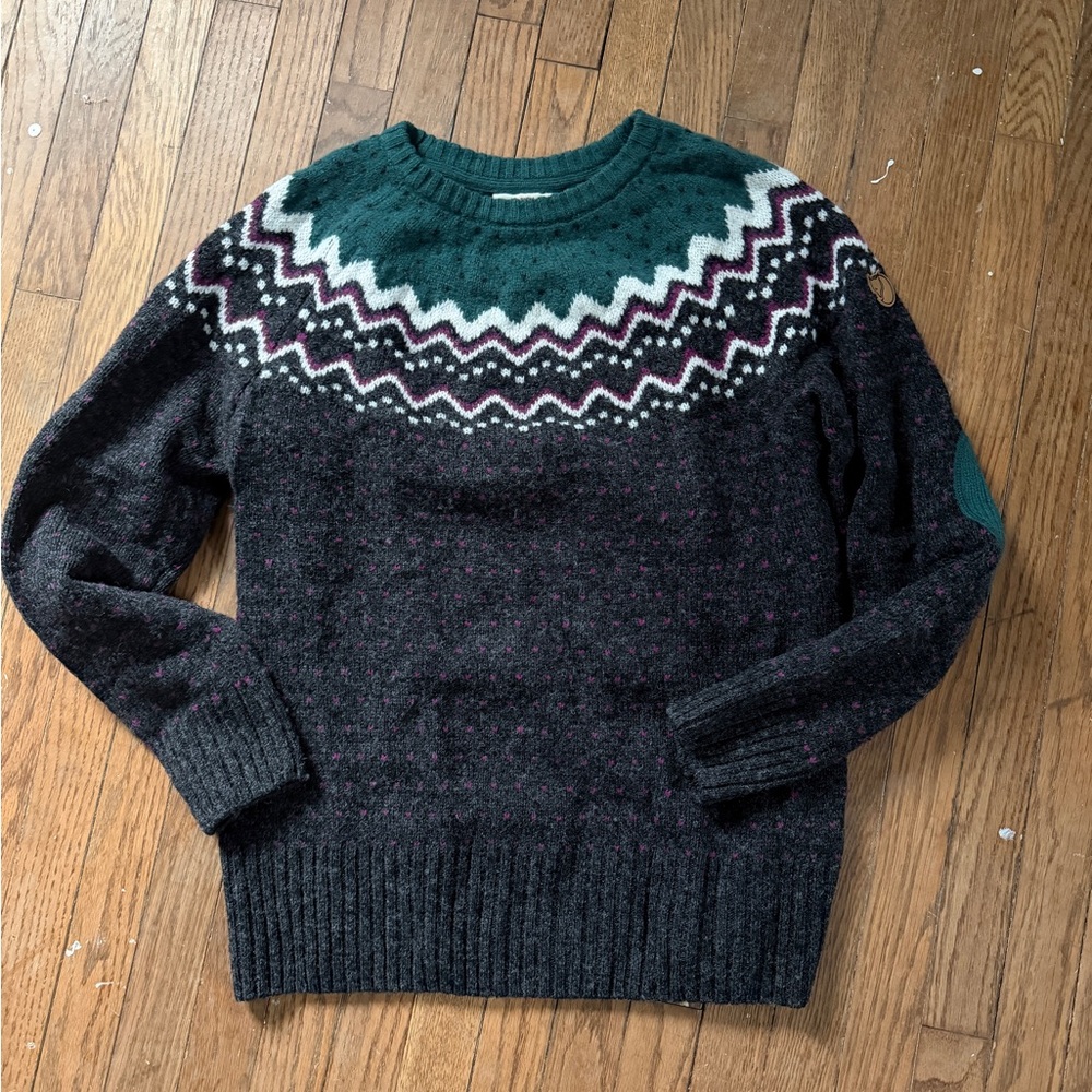 Fjallraven Dark Gray and Teal Ovik Wool Crewneck Sweater medium